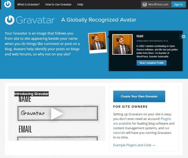 Main Page Gravatar Official Website